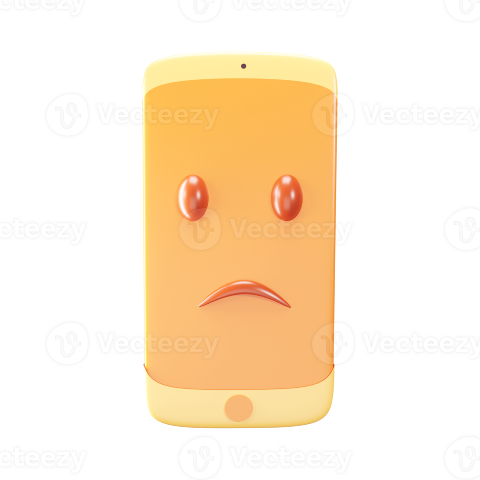 Sad Cartoon Phone 3D Render Icon In Yellow Color. png