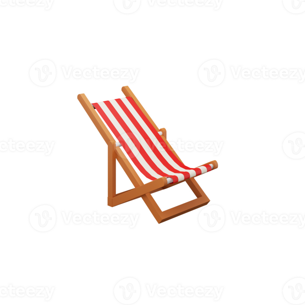 Red And White Folding Beach Chair 3D Icon. png