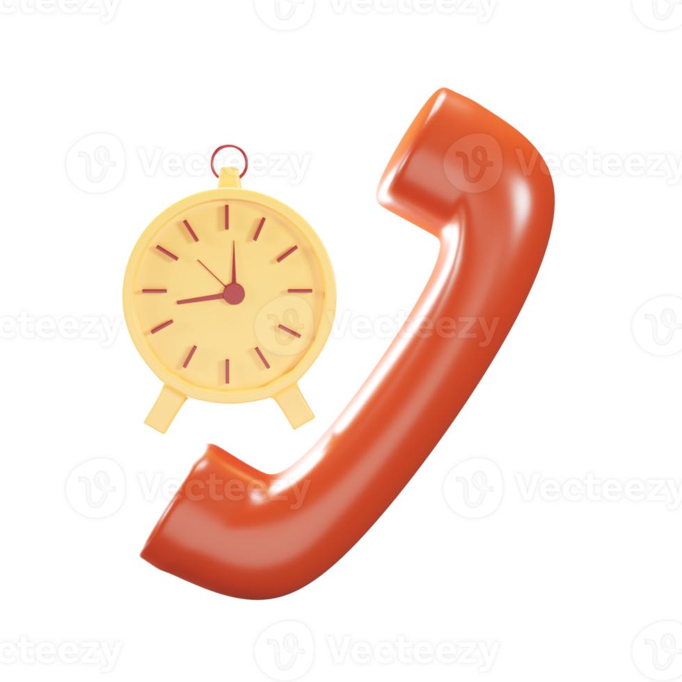 3D Render Phone Receiver And Alarm Clock Icon In Yellow And Brown Color. png