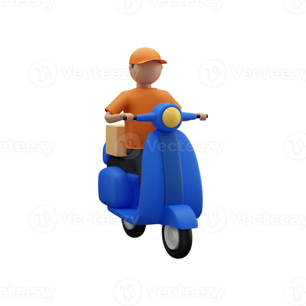 3D Render Of Faceless Delivery Boy Riding Scooter With Parcel Box On White Background. png