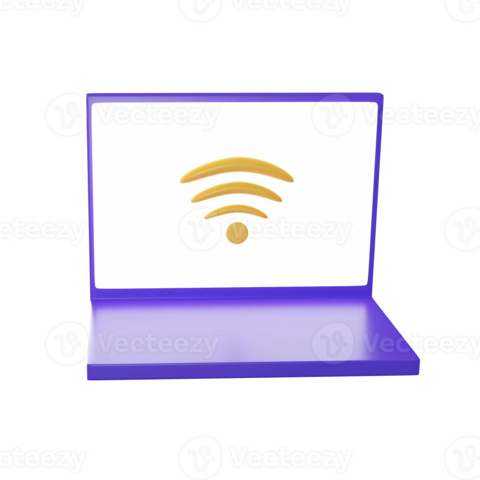 3d ilustração do Wi-fi conectar computador portátil roxa ícone. png