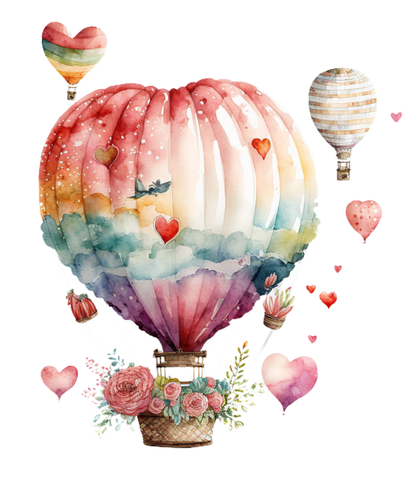 Hot Air Balloon Valentines Day watercolor png