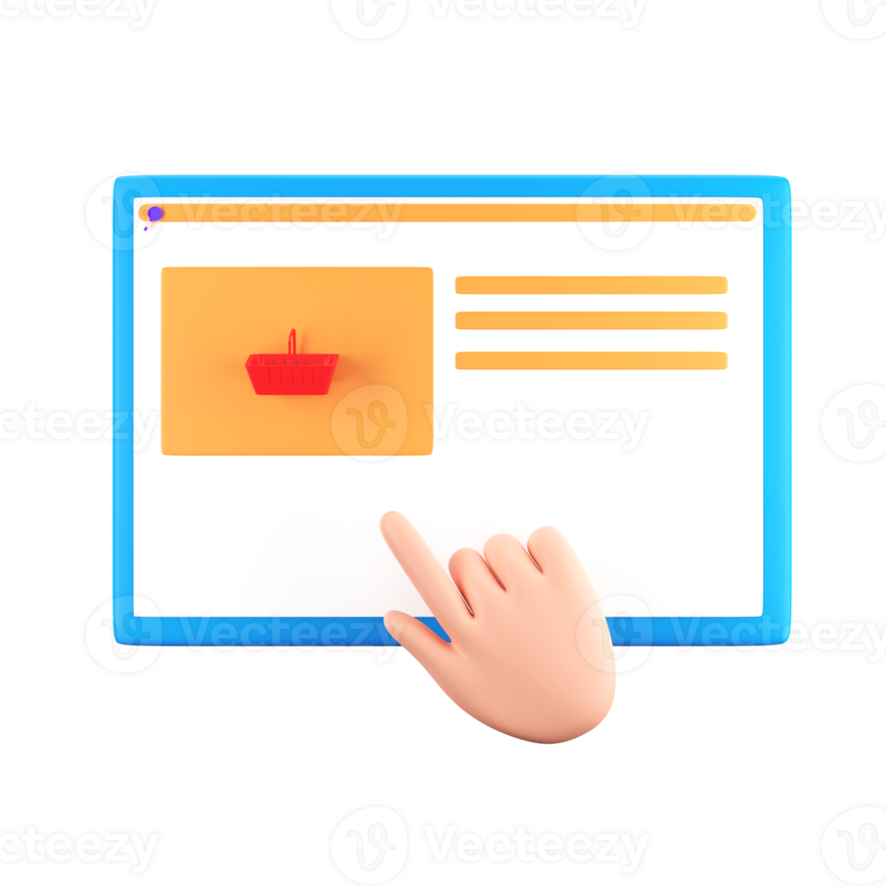 3D Illustration Of Hand Click Shopping Basket For Online Shopping Website Display Element. png