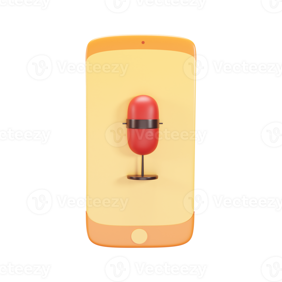 3d estilo microfone dentro Smartphone tela ícone dentro vermelho e dourado cor. png