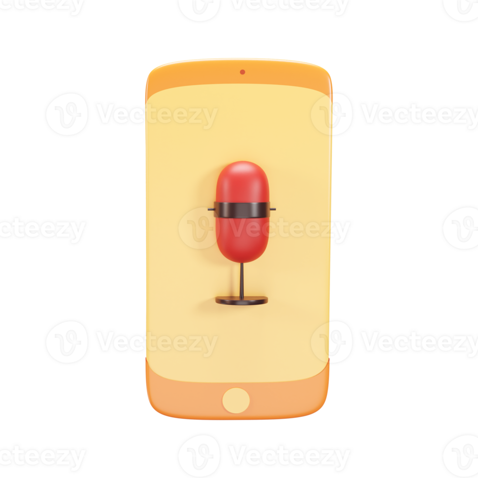 3D Style Mic In Smartphone Screen Icon In Red And Golden Color. png