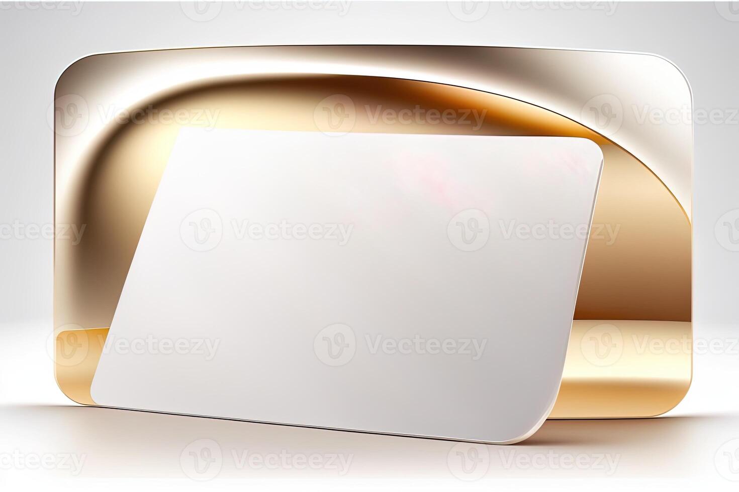 a white card for mockup, horizontal rectangular with rounded corner shapes, front view, stunning light, studio light, reflexion of hundred fine lines of gold reflection, white background photo