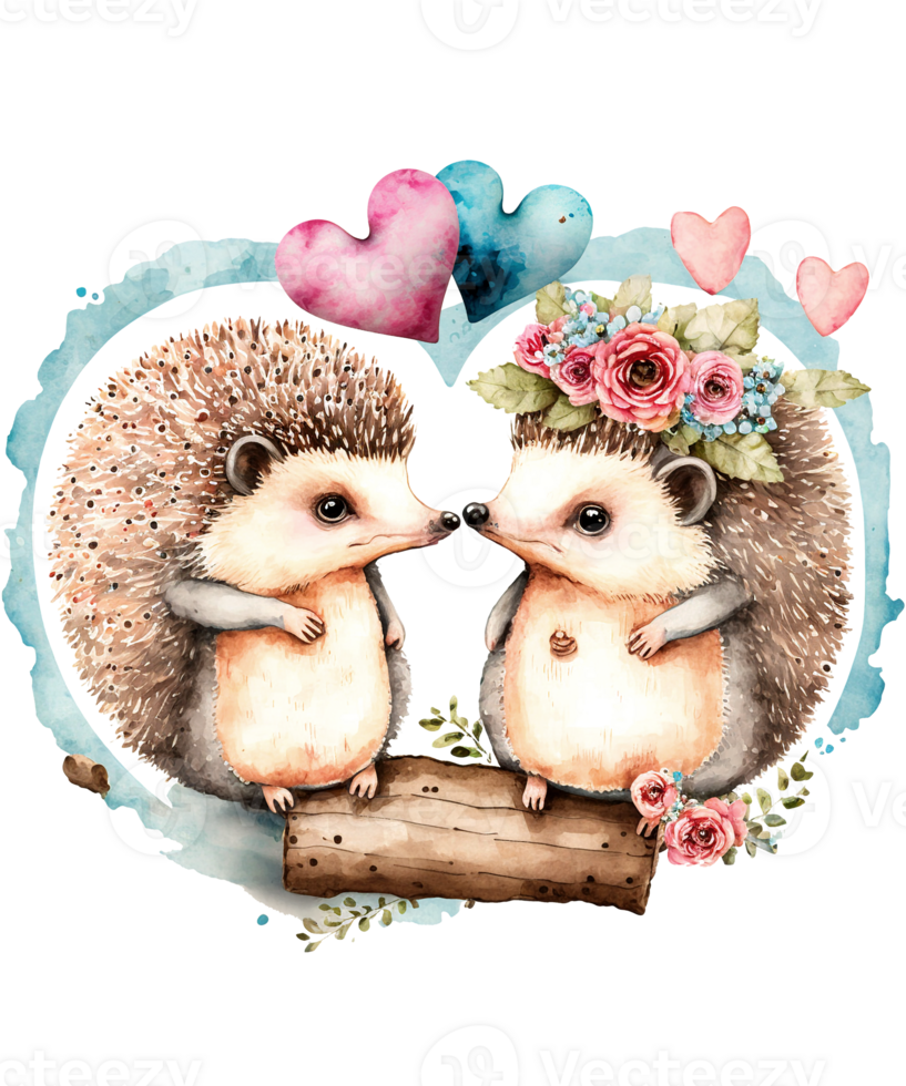 mignonne couple hérisson Valentin sublimation ai génératif png