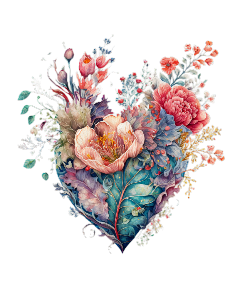 hermosa floral enamorado corazón acuarela ai generativo png