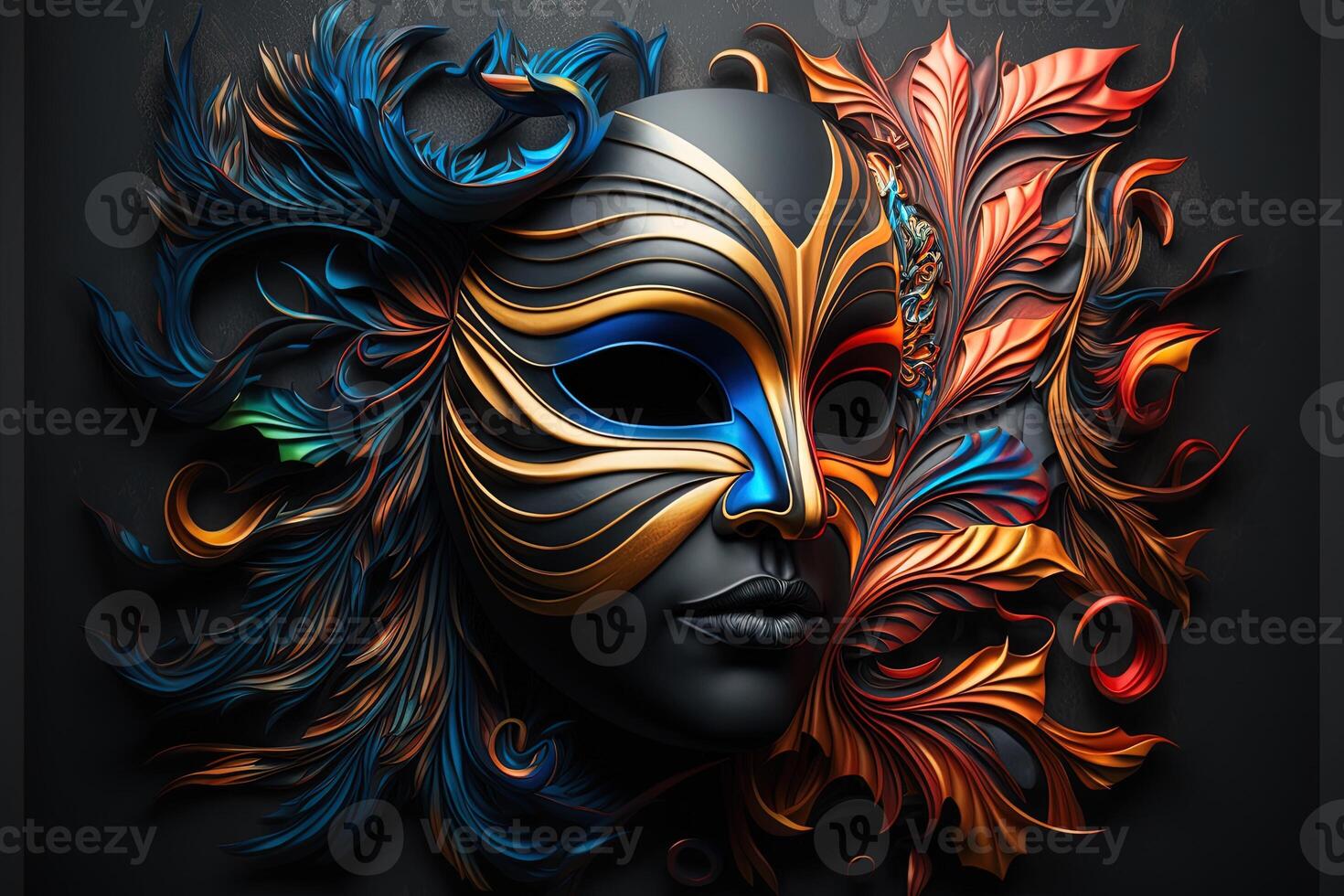 festive carnival mask with rich decoration, attributes of the Brazilian carnival. Venetian carnival mask and beads decoration. Mardi gras background. photo
