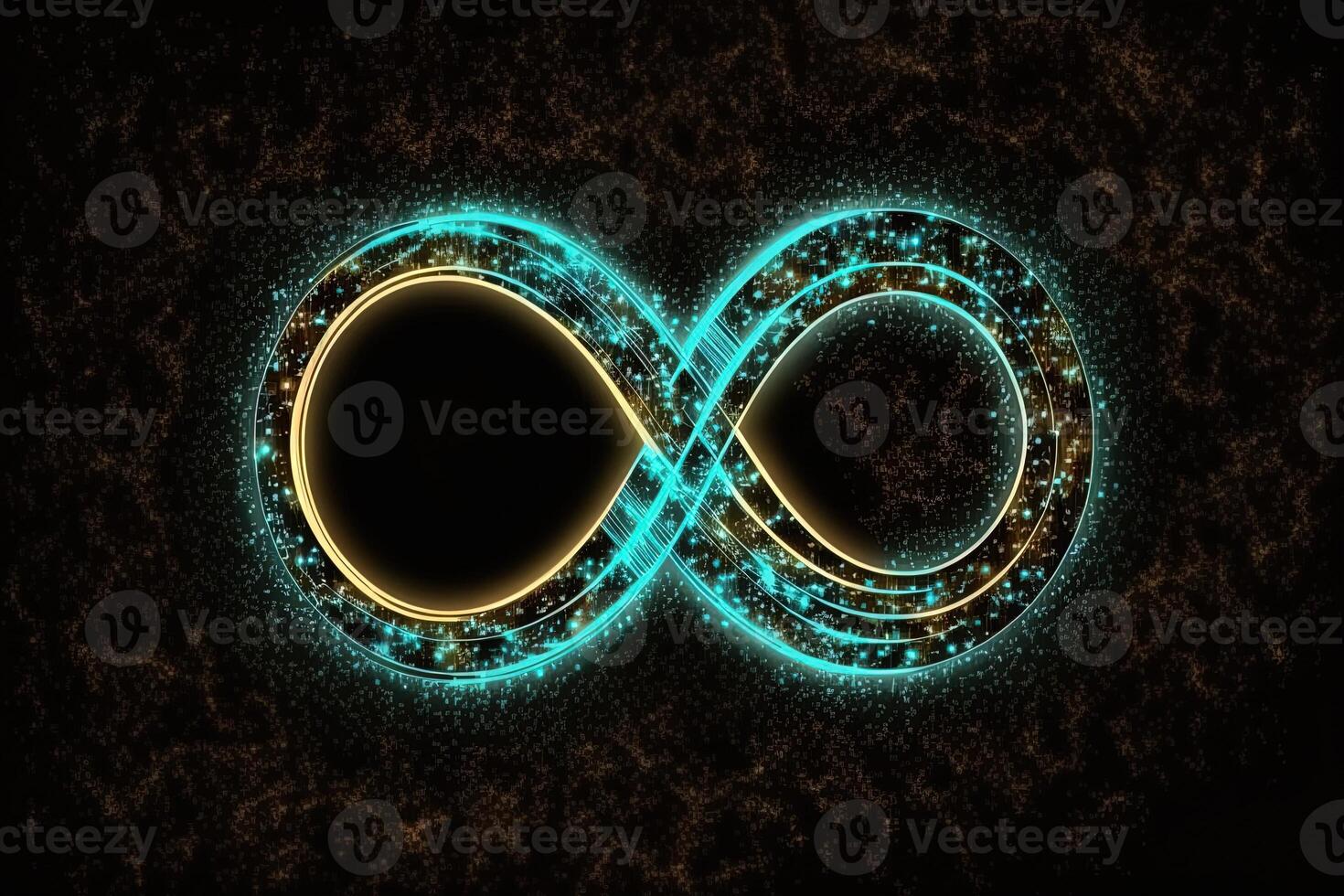 glowing neon infinity symbol in the night. . Infinity, eternity, infinite, endless, loop symbols. photo