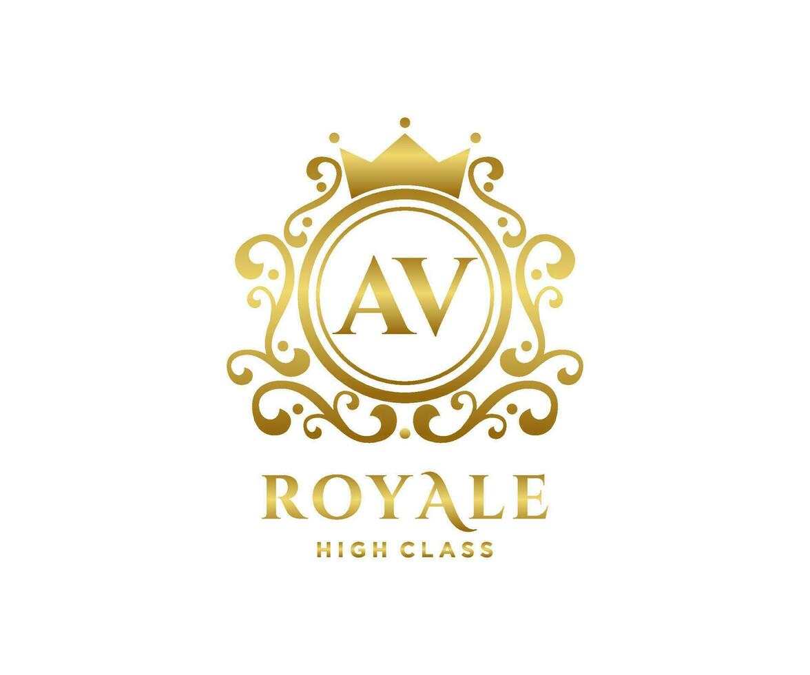 Golden Letter AV template logo Luxury gold letter with crown. Monogram alphabet . Beautiful royal initials letter. vector