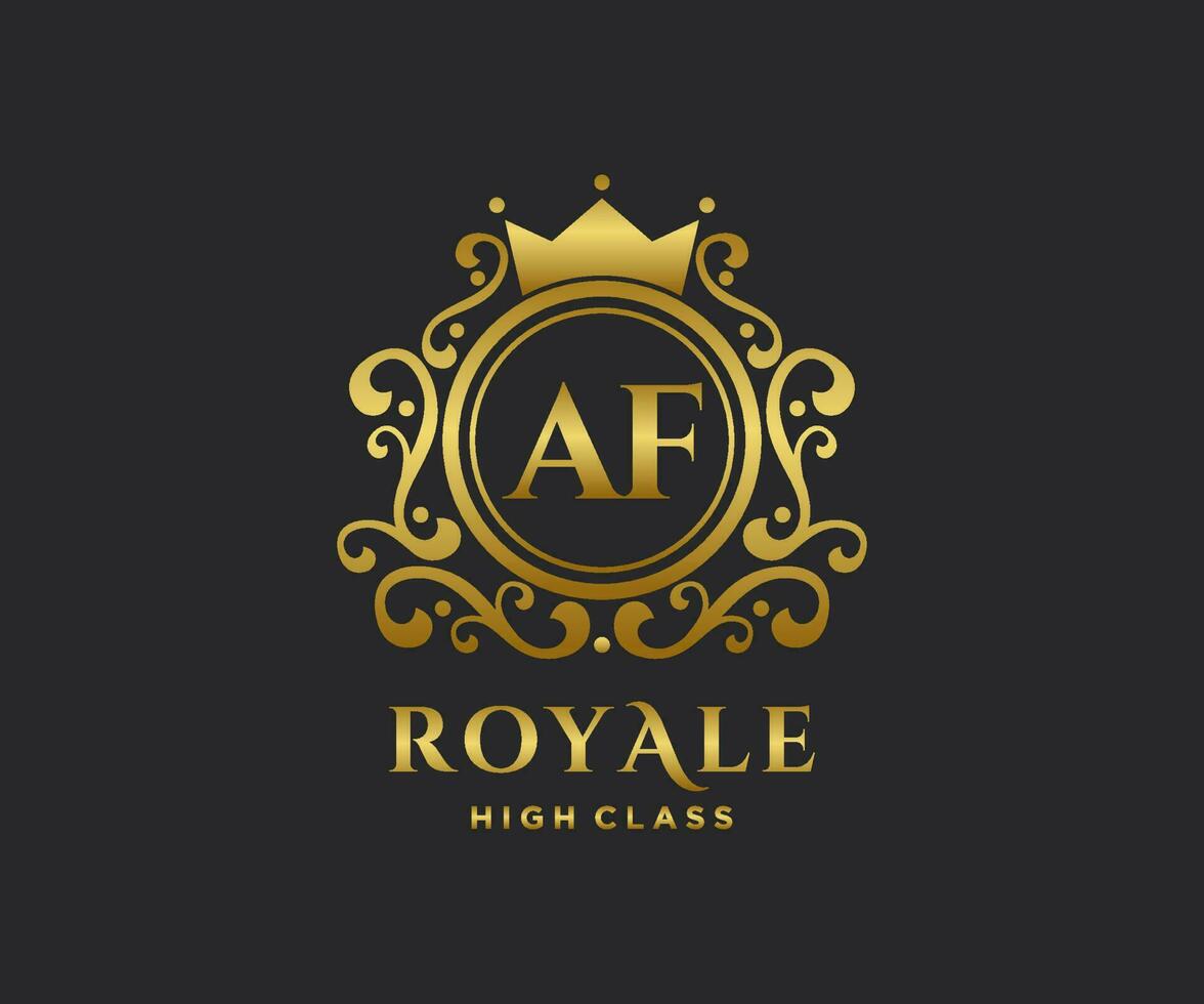 Golden Letter AF template logo Luxury gold letter with crown. Monogram alphabet . Beautiful royal initials letter. vector