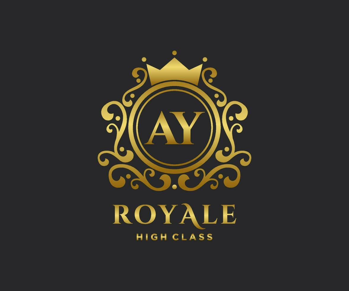 Golden Letter AY template logo Luxury gold letter with crown. Monogram alphabet . Beautiful royal initials letter. vector