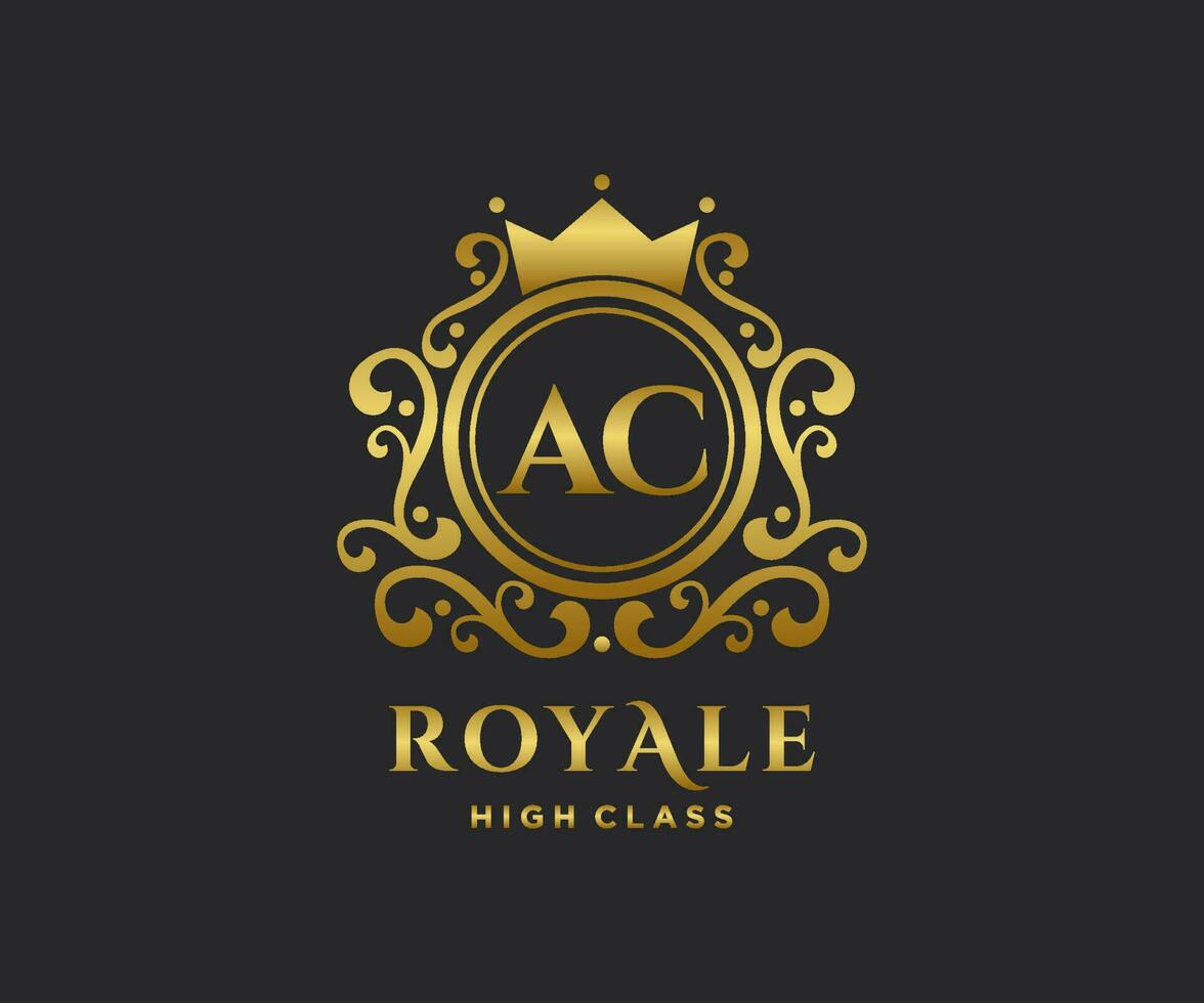 Golden Letter AC template logo Luxury gold letter with crown. Monogram alphabet . Beautiful royal initials letter. vector