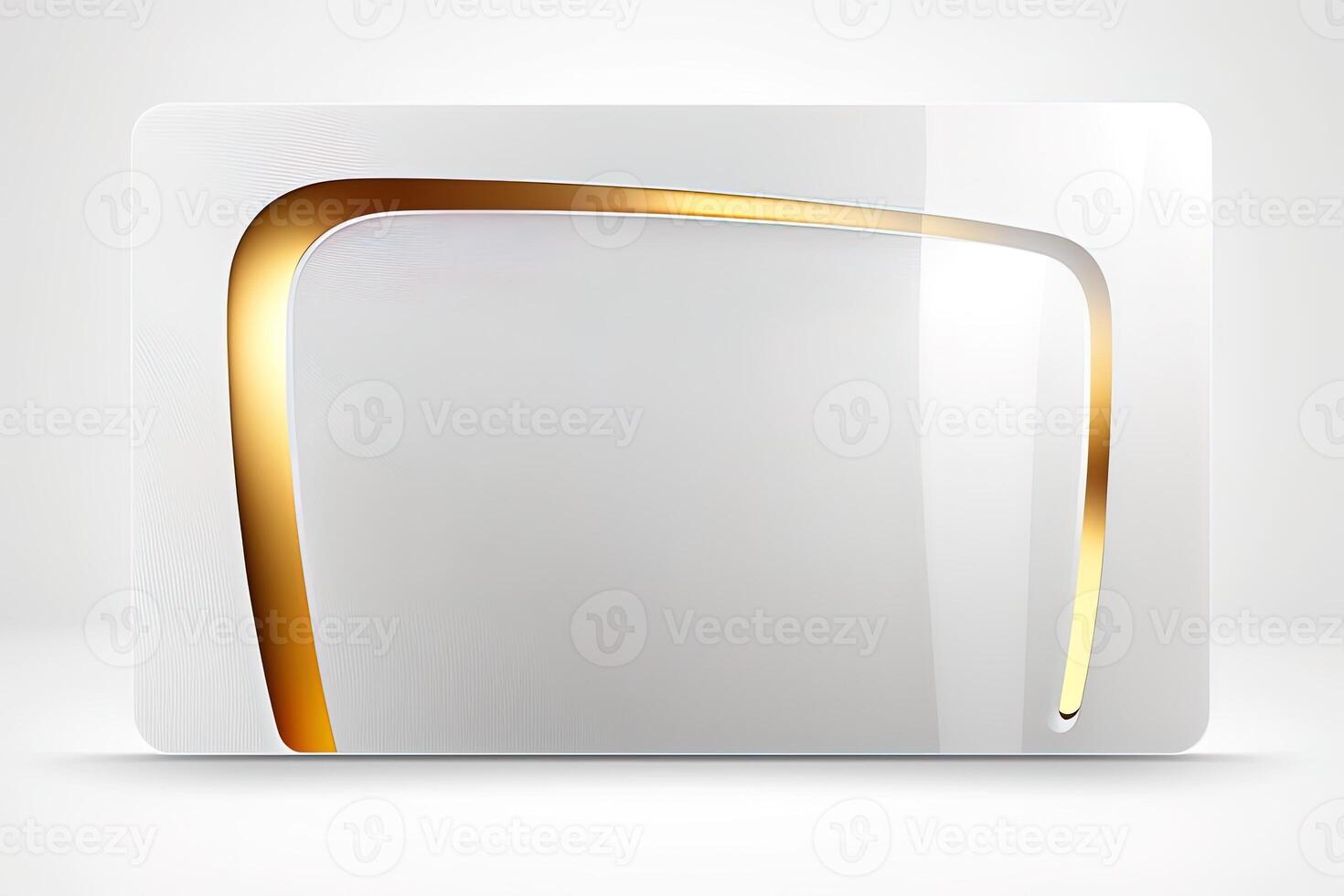 a white card for mockup, horizontal rectangular with rounded corner shapes, front view, stunning light, studio light, reflexion of hundred fine lines of gold reflection, white background photo