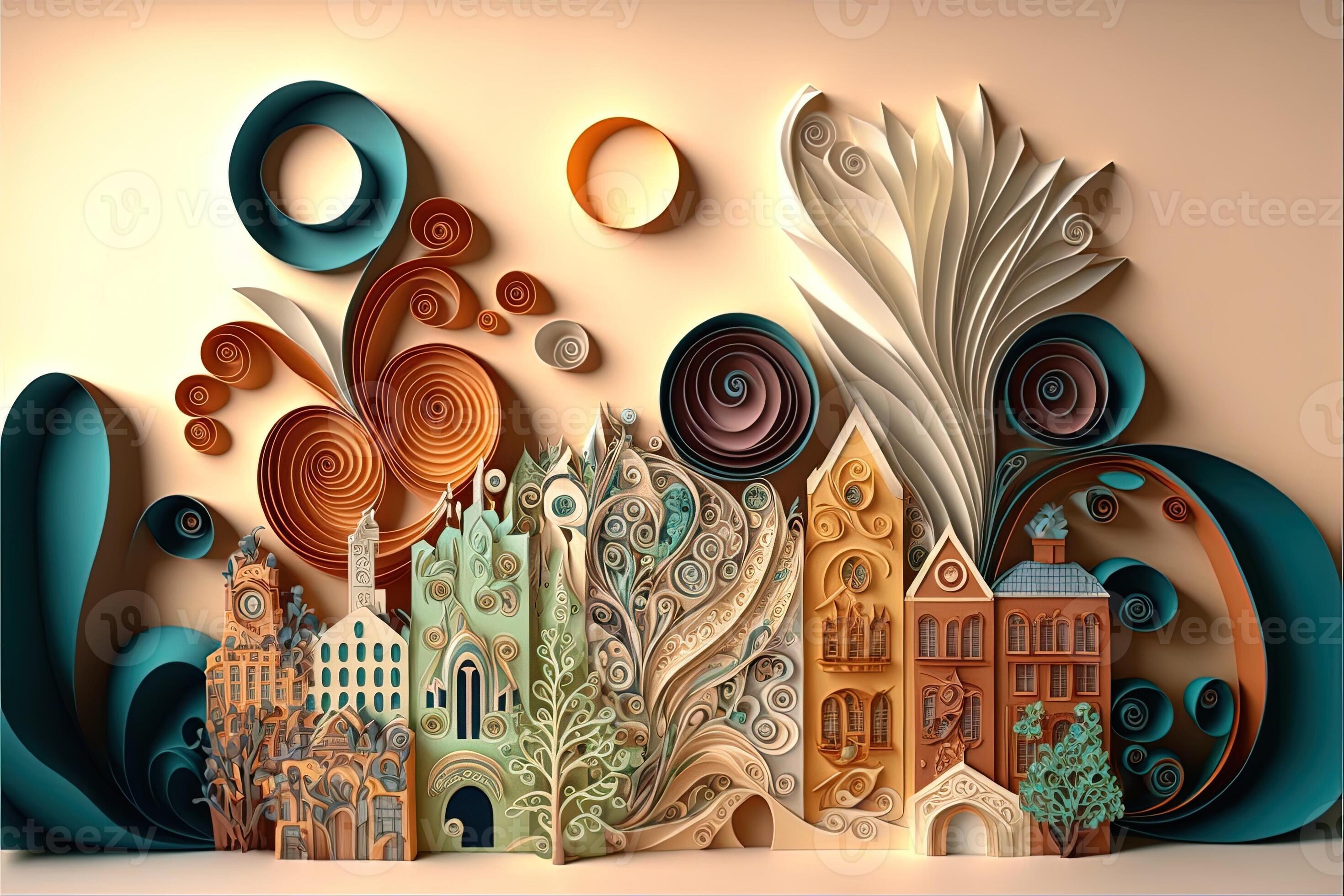 paper quilling style urban design. Multidimensional paper quilling
