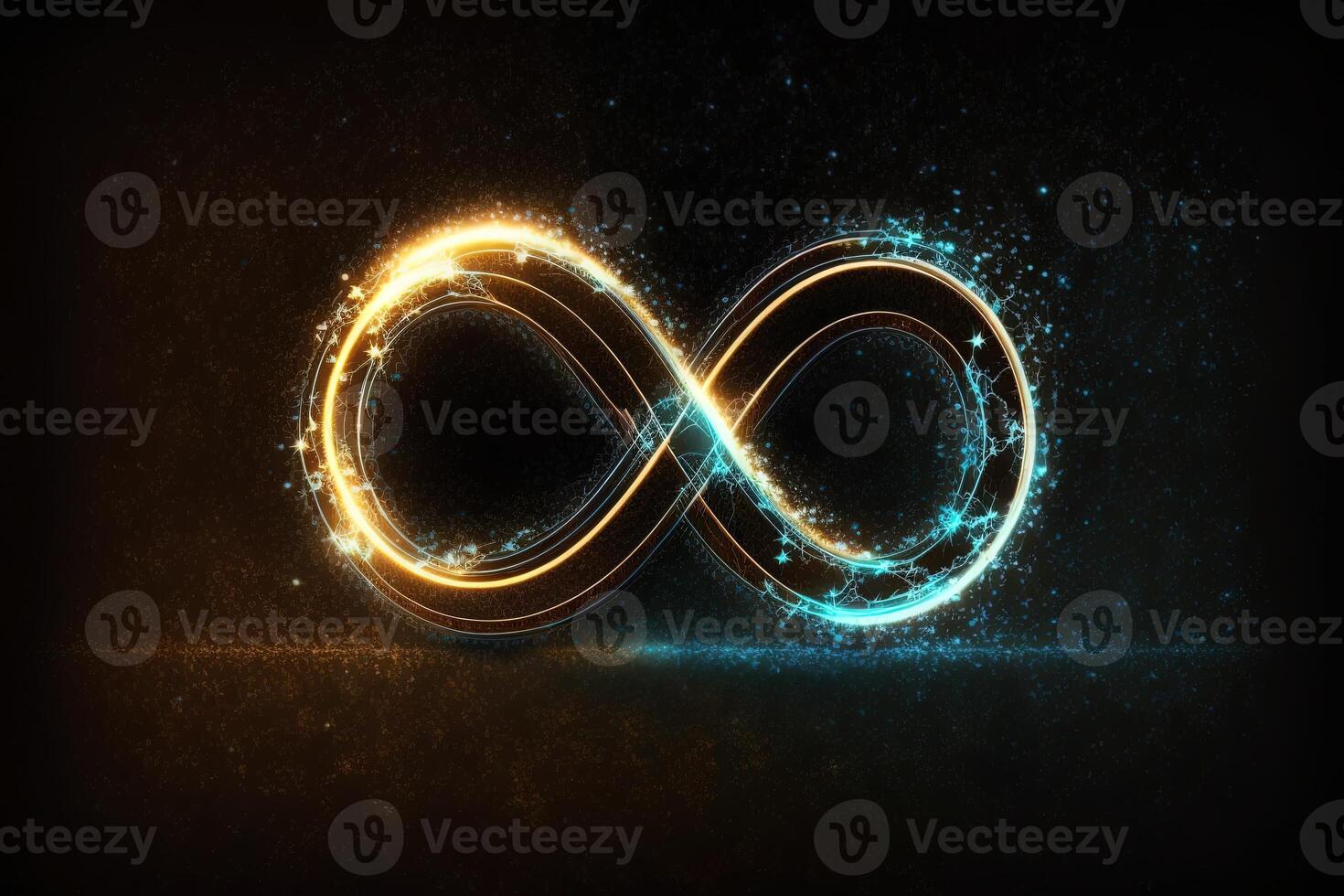 glowing neon infinity symbol in the night. . Infinity, eternity, infinite, endless, loop symbols. photo