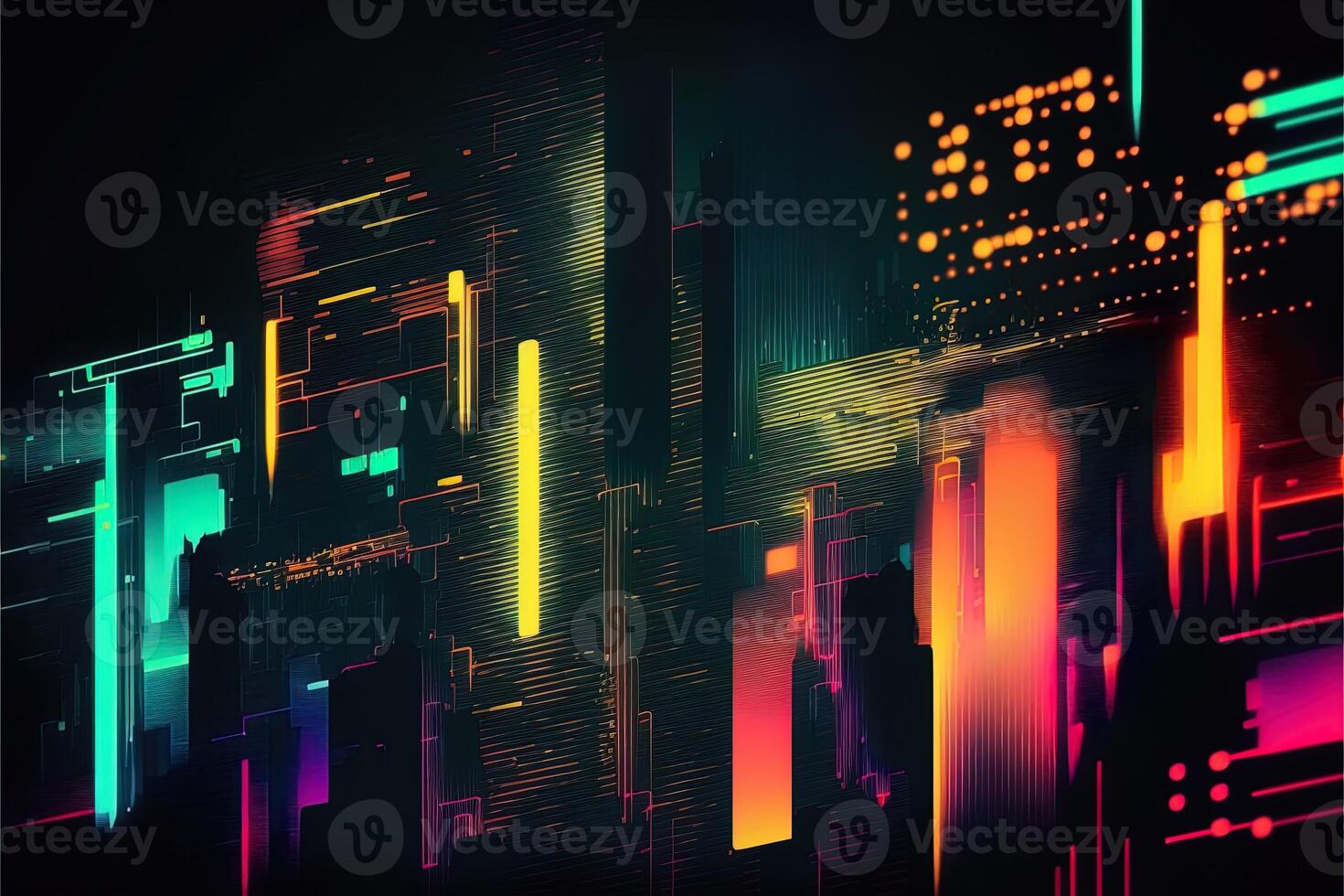 Abstract background with interlaced digital glitch and distortion effect. Futuristic cyberpunk design. Retro futurism, web punk, rave 80s 90s cyberpunk aesthetic techno neon colors. photo