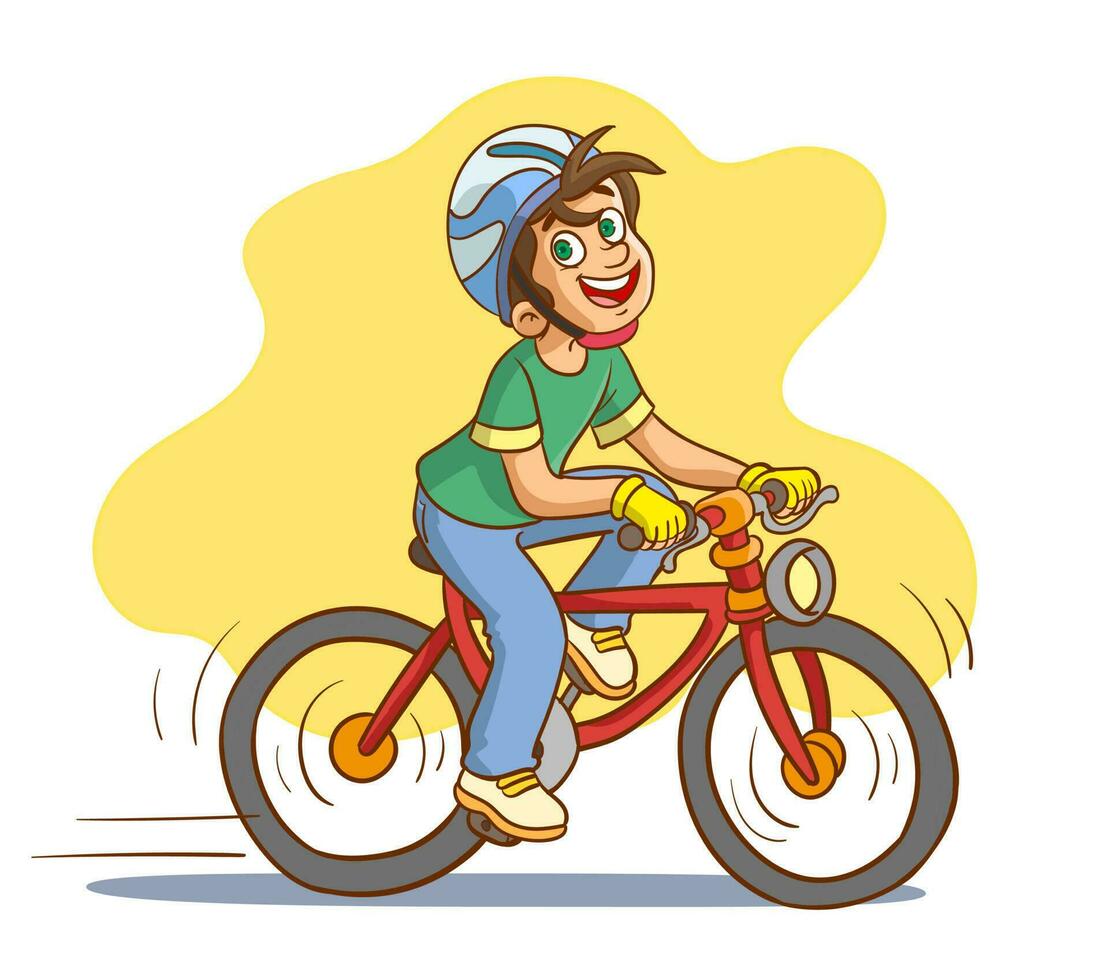 happy cute little kid boy riding bicycle vector