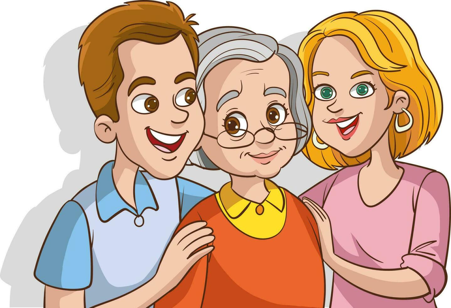grandmother and young grandchildren cartoon vector
