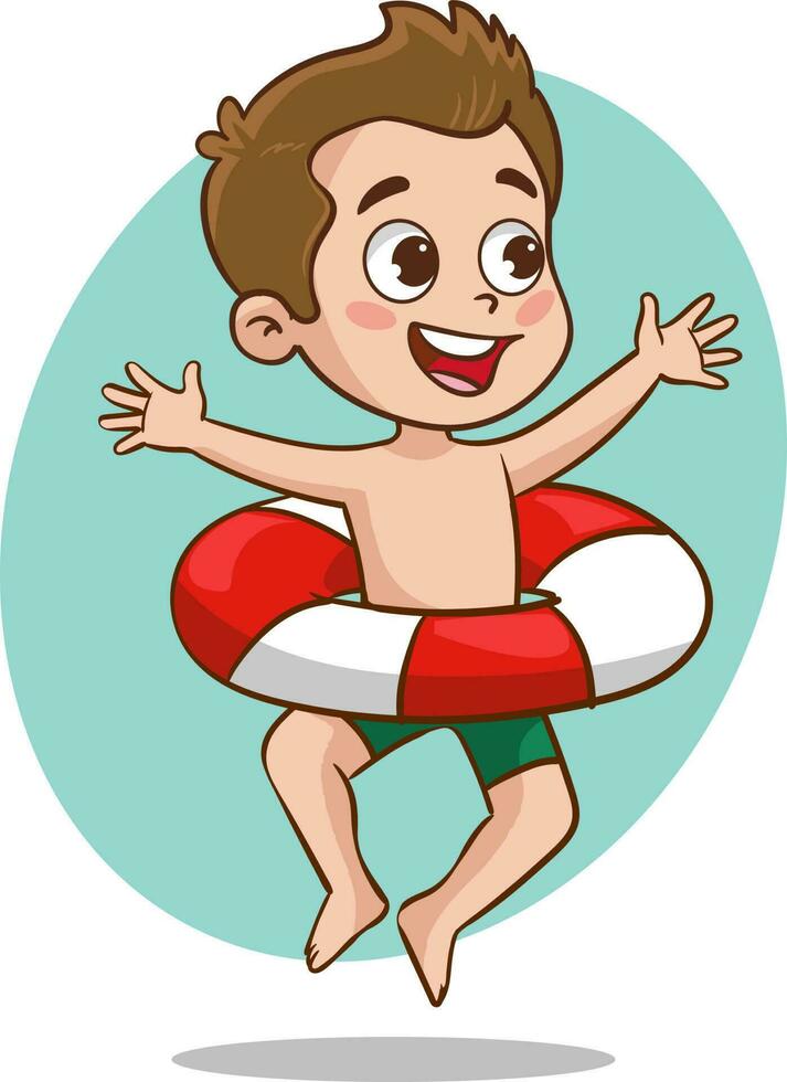 happy cute kid with swim ring vector
