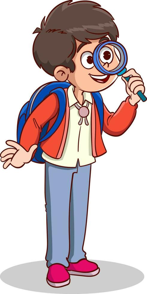 researcher cute little schoolboy cartoon vector