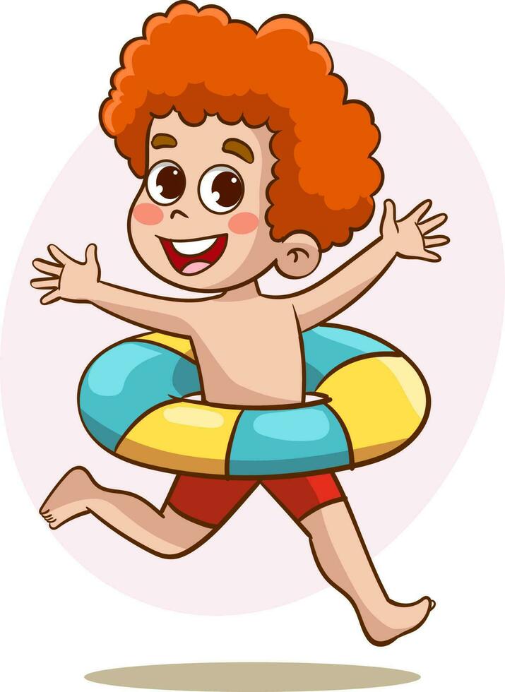 happy cute kid with swim ring vector