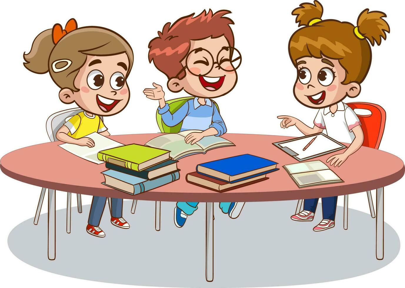 school library and studying together cartoon vector