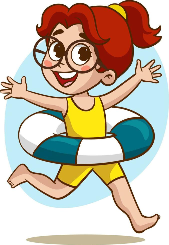 happy cute kid with swim ring vector