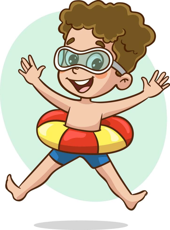 happy cute kid with swim ring vector