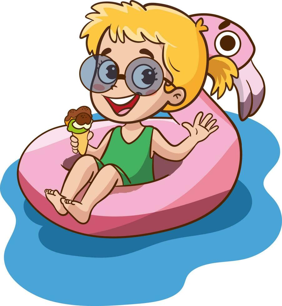 happy cute kid with swim ring vector