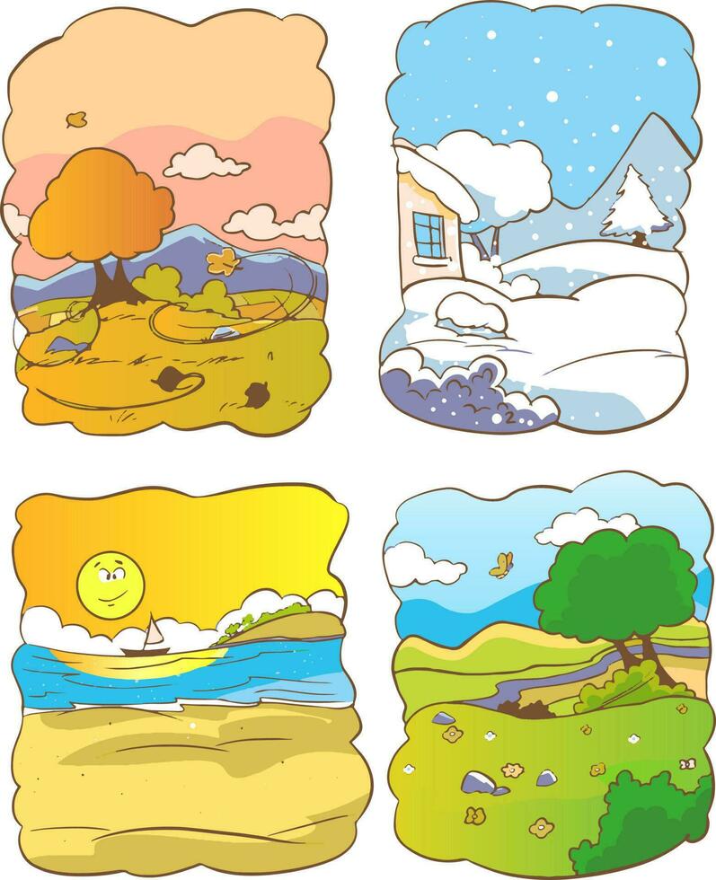 four seasons cartoon vector