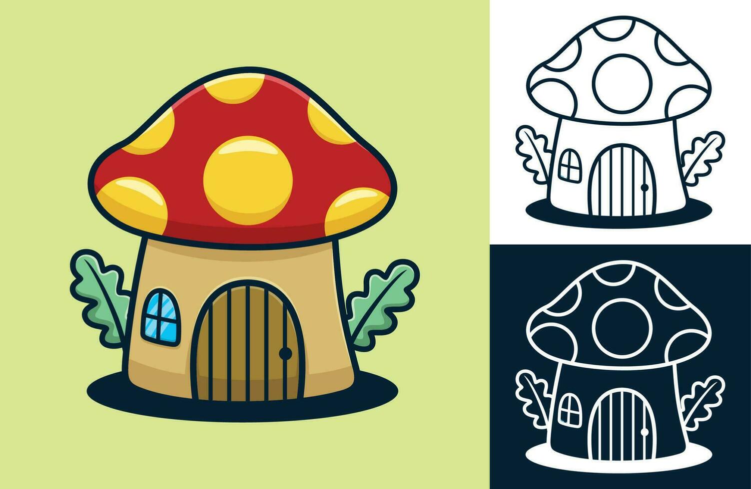 Cute mushroom house. Vector cartoon illustration in flat icon style