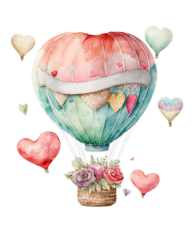 Hot Air Balloon Valentines Day watercolor png