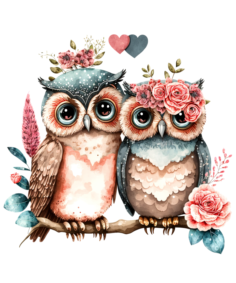 Couple Owl watercolor Sublimation Valentine Day png