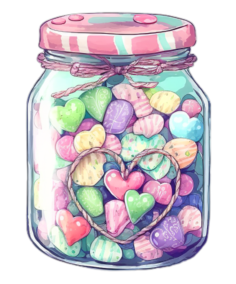 Free Candy Glass Jar Valentine Day colorful hearts ai generative