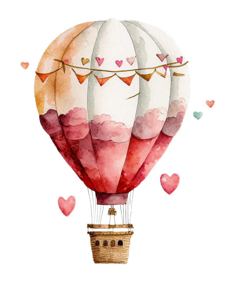 Hot Air Balloon Valentines Day watercolor png