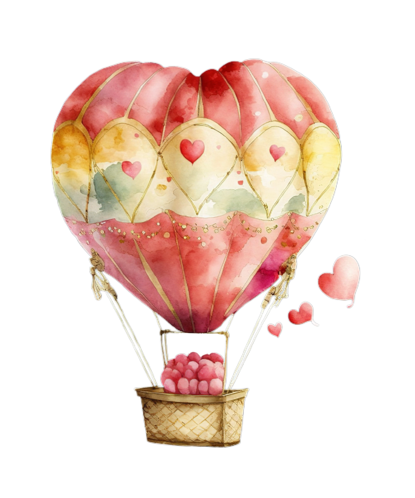 Hot Air Balloon Valentines Day watercolor png