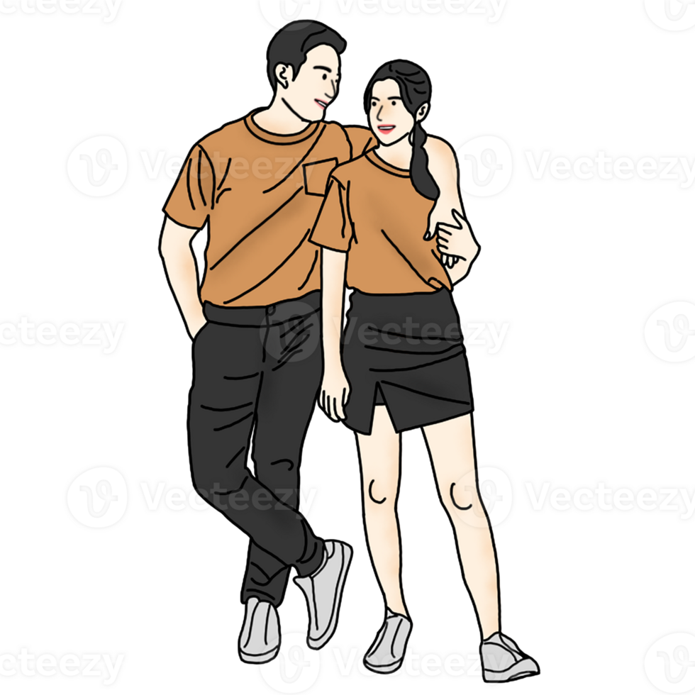 hand drawn couple illustration png
