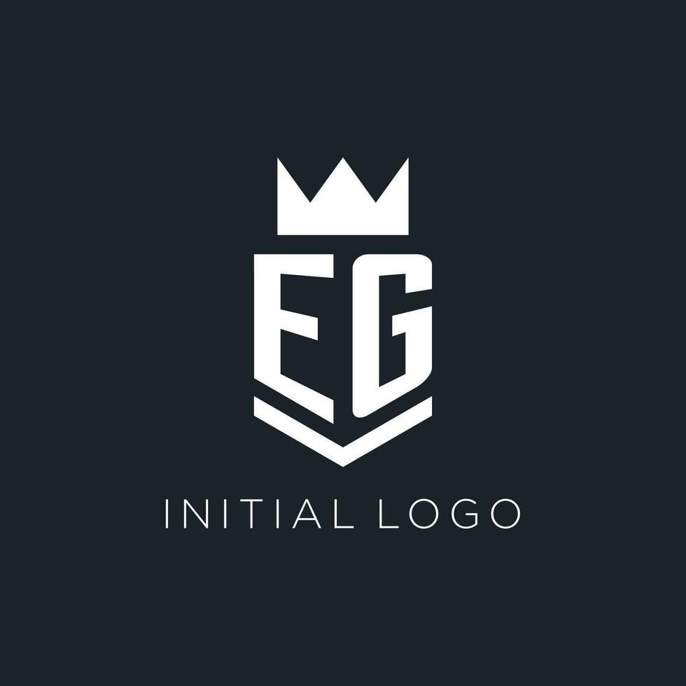 EG logo with shield and crown, initial monogram logo design vector