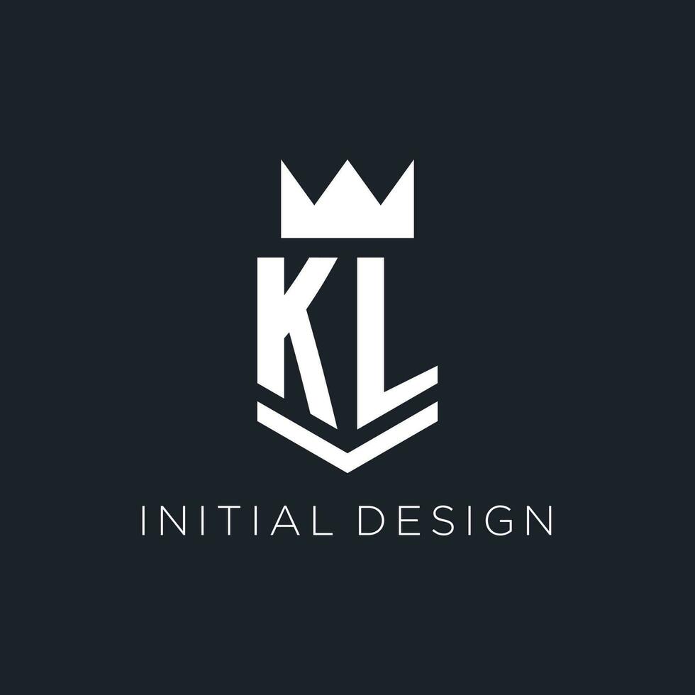 KL logo with shield and crown, initial monogram logo design vector