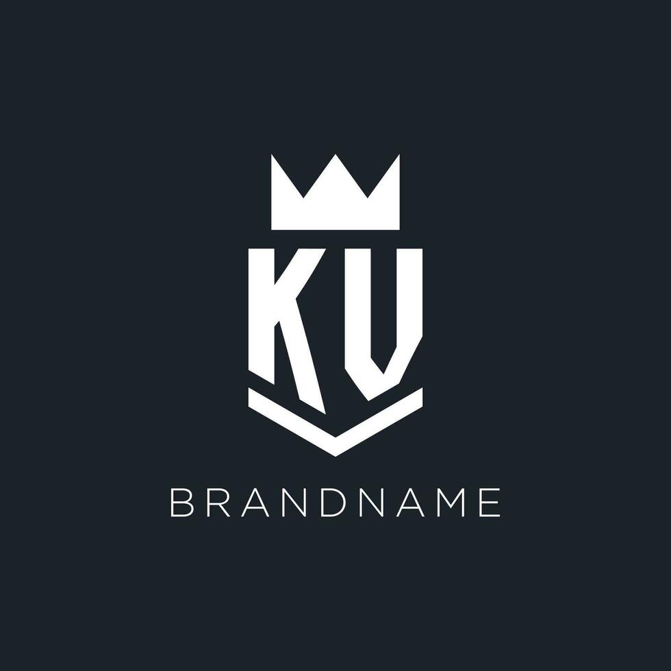KV logo with shield and crown, initial monogram logo design vector