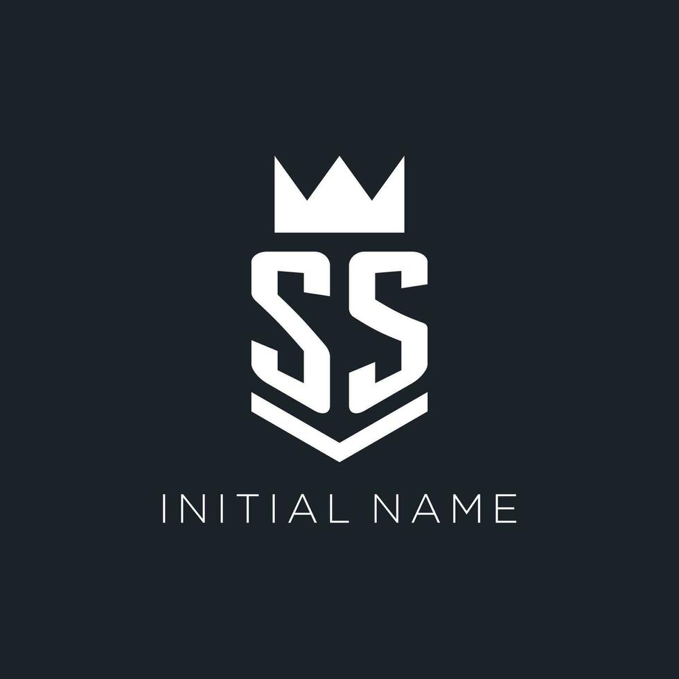 SS logo with shield and crown, initial monogram logo design vector