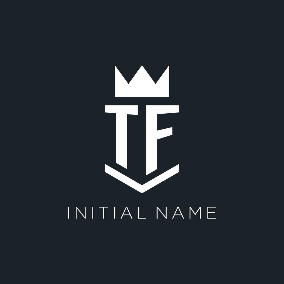 TF logo with shield and crown, initial monogram logo design vector