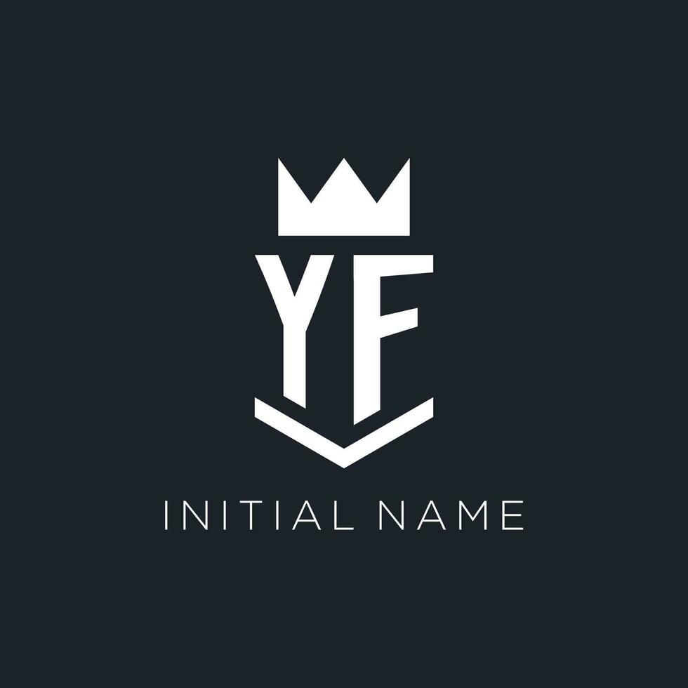 YF logo with shield and crown, initial monogram logo design vector
