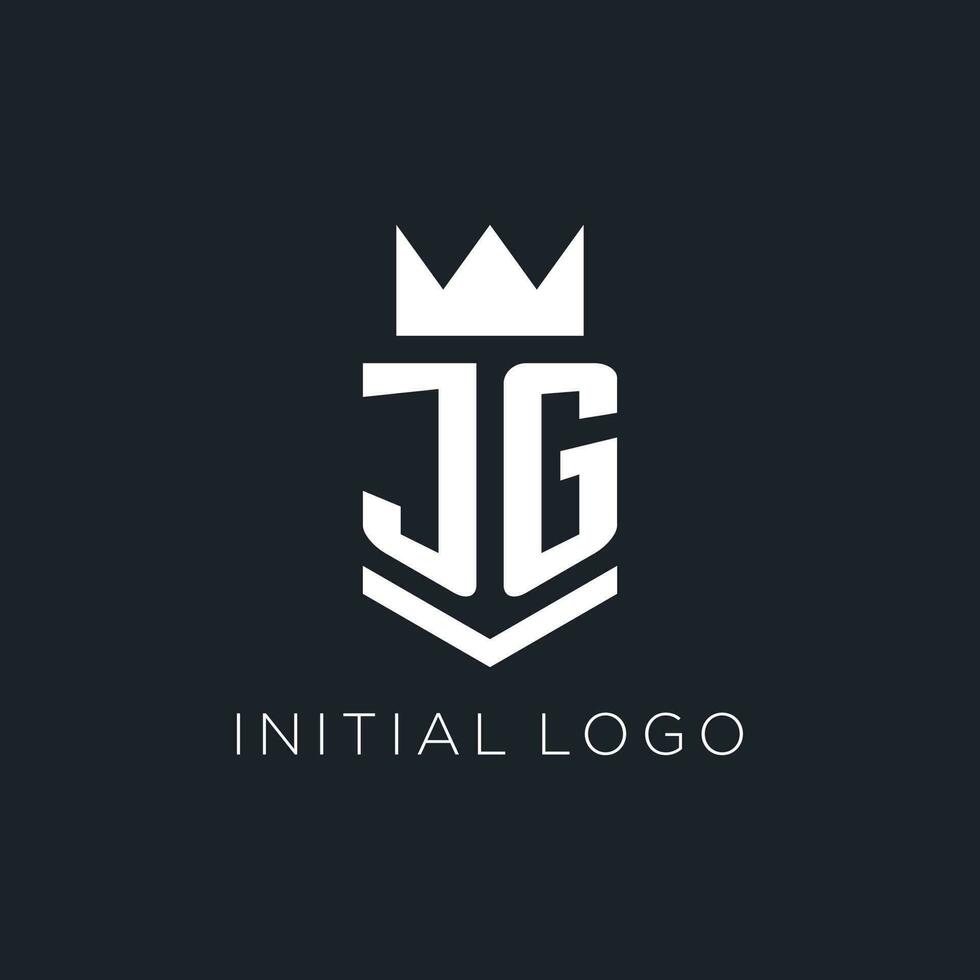 JG logo with shield and crown, initial monogram logo design vector