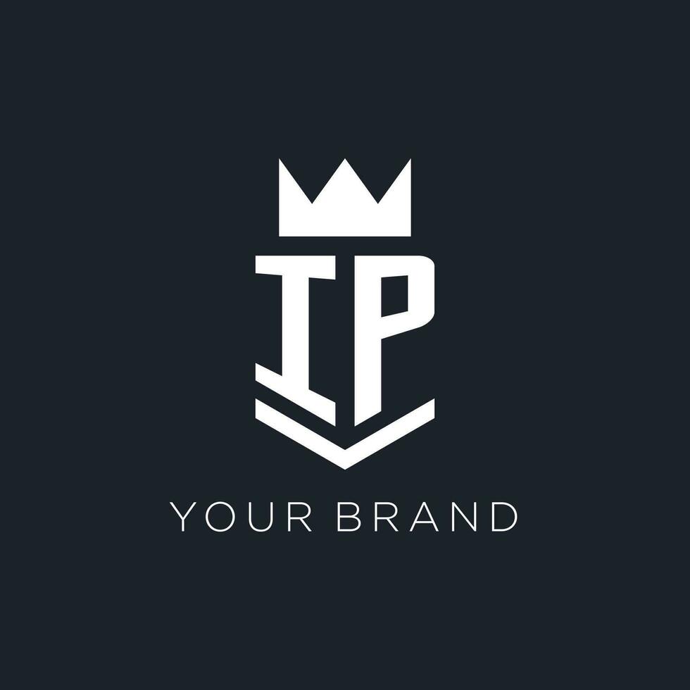 IP logo with shield and crown, initial monogram logo design vector