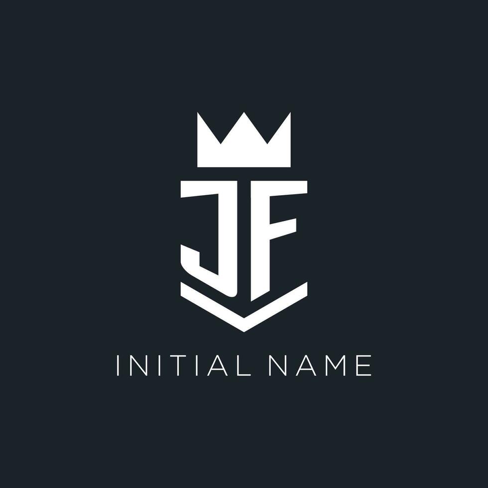 JF logo with shield and crown, initial monogram logo design vector