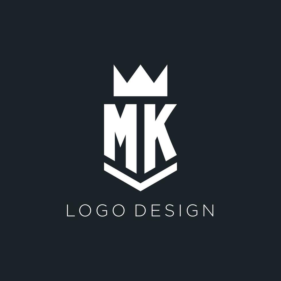 MK logo with shield and crown, initial monogram logo design vector