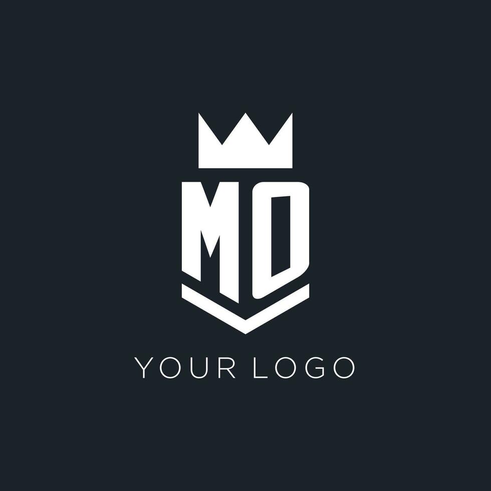 MO logo with shield and crown, initial monogram logo design vector